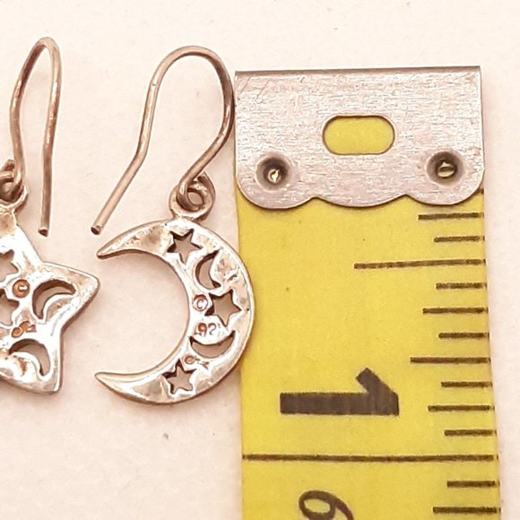 Sterling Silver Star and Moon Earrings - Picture 3 of 7